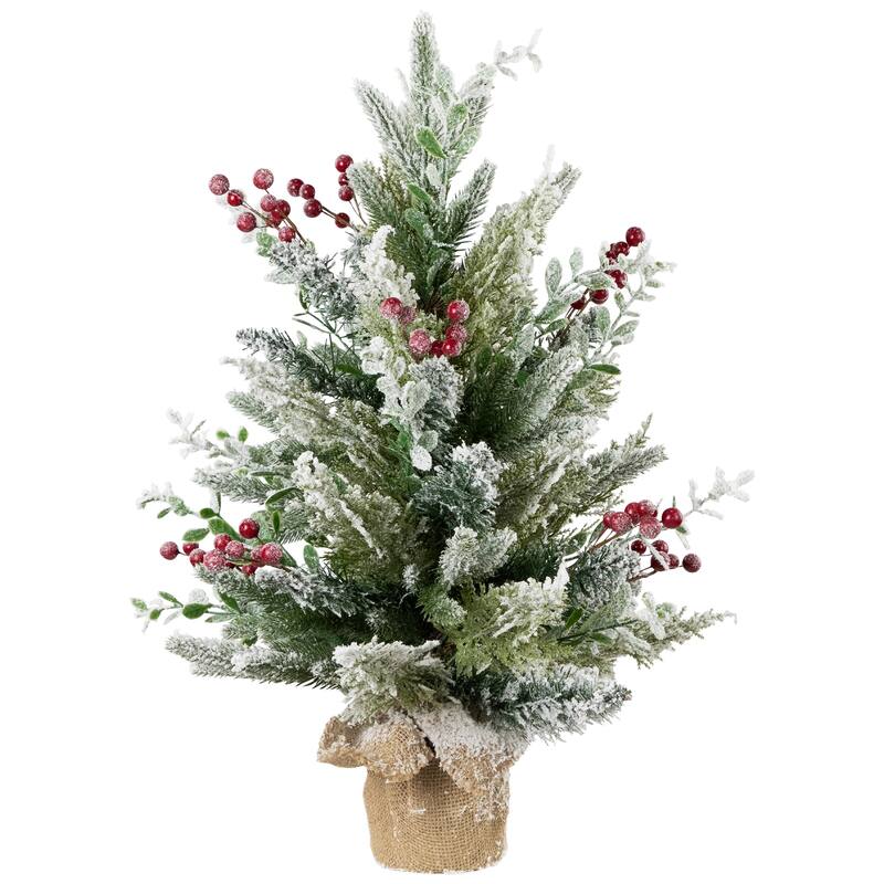 Flocked Balsam Pine Artificial Mini Christmas Tree in Burlap Base - 24" - Unlit - 2 Foot