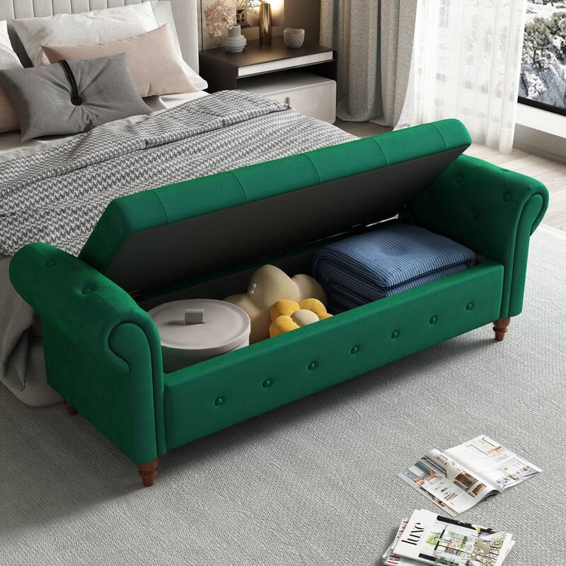 63" Fabric Bed Bench With Storage