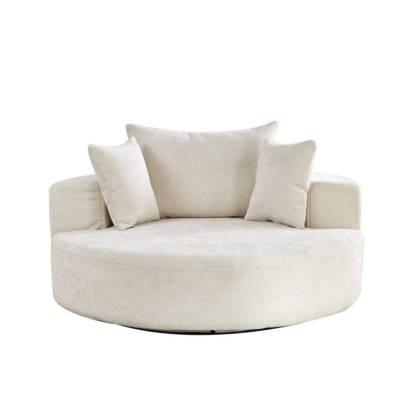360 Degree Swivel Sofa Chair with Backrest Pillow for Livingroom 55'' Chenille Single Sofa, Round Fluffy Sleeper Sofa