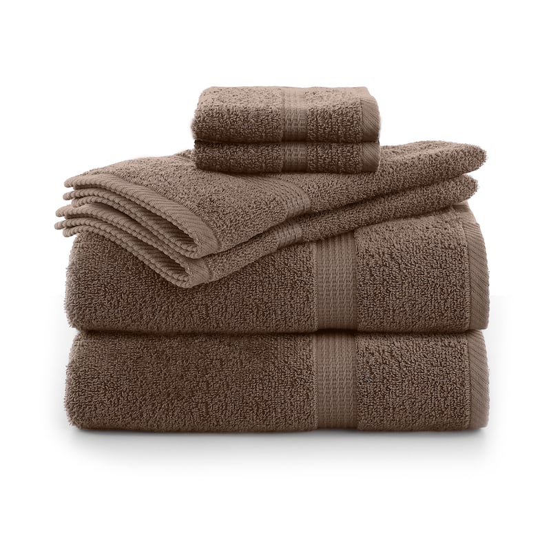Utica 6-Piece Towel Set 100% Cotton Highly Absorbent & Soft - Brown