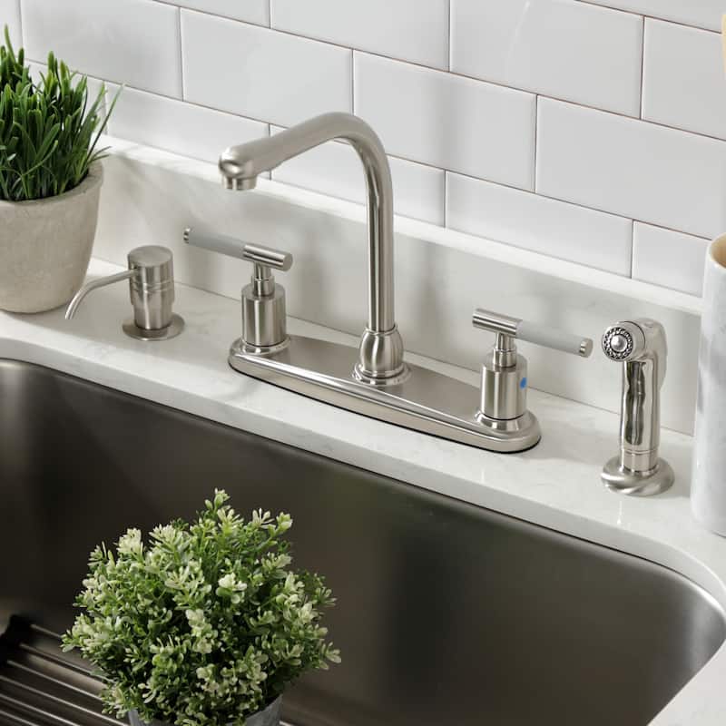 Kingston Brass Kaiser Two-Handle 4-Hole Deck Mount 8" Centerset Kitchen Faucet with Side Sprayer