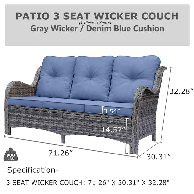 3 Seat Wicker Rattan High Back Curved Outdoor Patio Sofa with Cushions