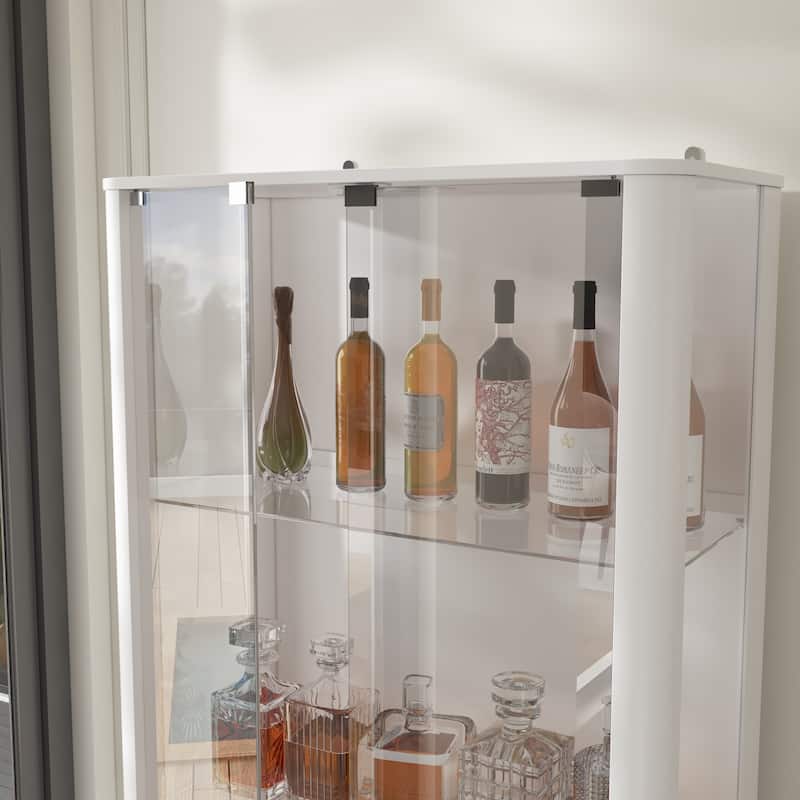 Modern Kitchen Cabinet Wine Bar Buffet with White Light & USB Port