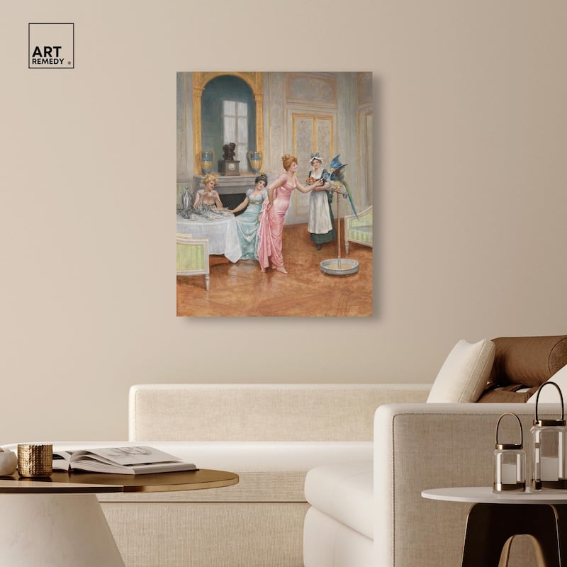 The Parrot and the Tea Party Canvas by Art Remedy, Gallery Wrapped
