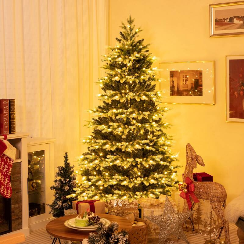 Costway 6 FT Pre-Lit Christmas Tree 3 Modes Hinged with Quick Power - 6 Foot