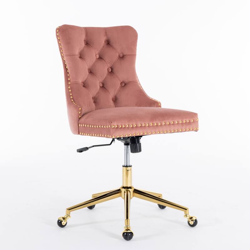 Velvet Upholstered Tufted Button Home Office Chair with Golden Metal Base,Adjustable Desk Chair Swivel Office Chair