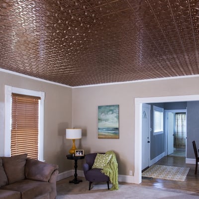 FASÄDE Traditional Style1 Decorative Vinyl 2ft x 4ft Glue Up Ceiling Panel in Oil Rubbed Bronze (5 Pack)