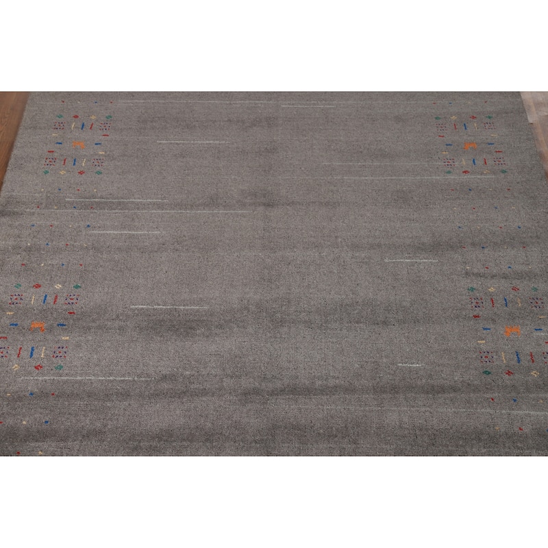 Gray Gabbeh Indian Area Rug Hand-Knotted Modern Wool Carpet - 5'6" x 8'1"