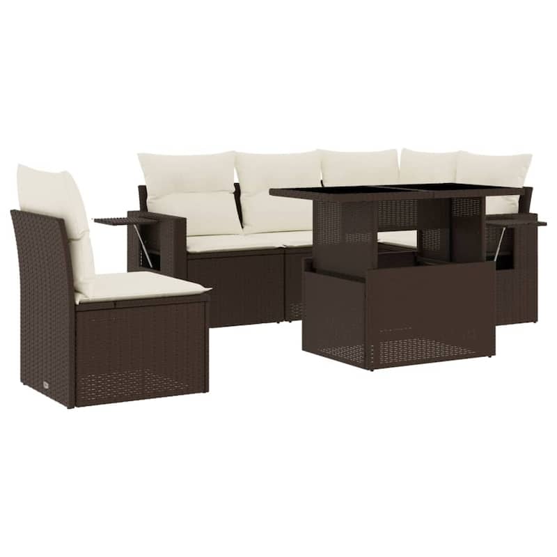 vidaXL Patio Sofa Set with Cushions Outdoor Furniture 6 Piece Poly Rattan - 21.7 x 39.4 x 28.7