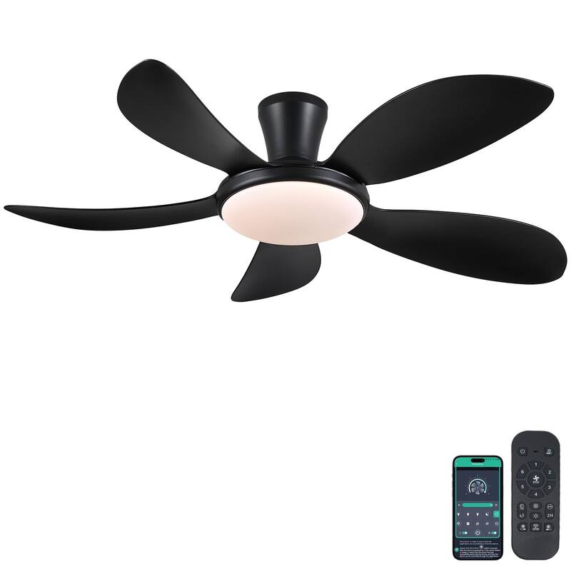 48 Inch Flush Mount DC Ceiling Fan with Lights, 5 Reversible Blades,3 CCT LED with Remote and APP Control - 48 Inches