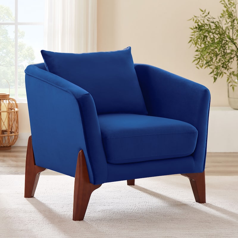 VANOMi 30.7 Inch Mid-century Modern Wide Upholstered Accent Armchair with Rubber Wood Legs - Blue