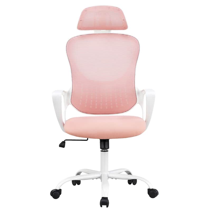 Ergonomic Mesh Office Desk Chair with Fixed Armrests - Pink