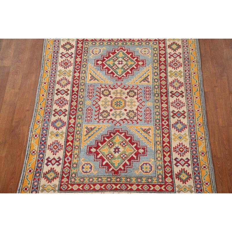 Geometric Kazak Oriental Accent Rug Hand-Knotted Wool Carpet - 3'5"x 5'0"