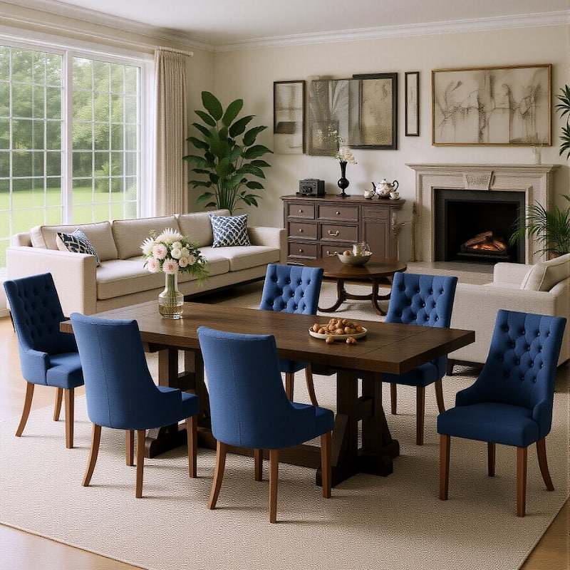 Wingback Upholstered Dining Chairs Set of 2, Fabric Side Dining Room Chairs with Tufted Button