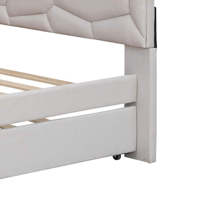 Modern Stylish Linen Fabric Upholstered Platform Bed with Trundle Bed