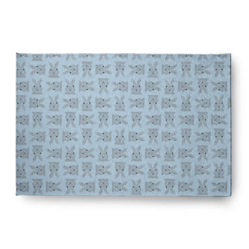 Criss Cross Bunnies Easter Chenille Rug - After Rain Blue - 4' x 6'