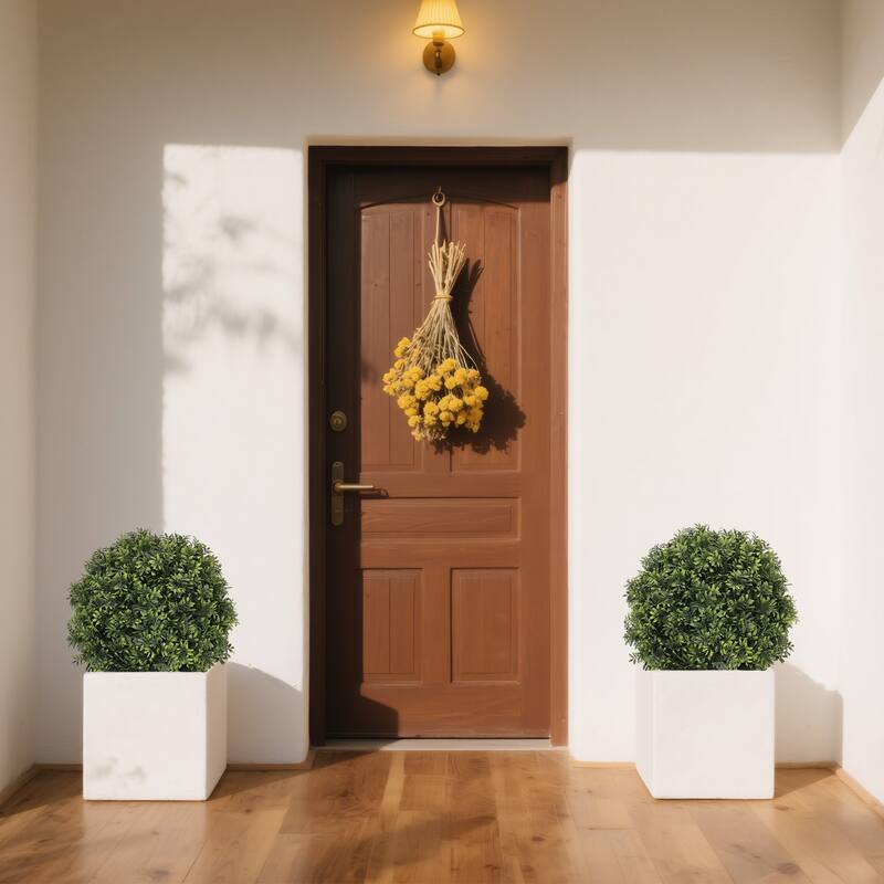 55cm Artificial Topiary Boxwood Ball Trees - Faux Evergreen Potted Shrubs for Porch, Patio, or Entryway Decor, 2pcs/set