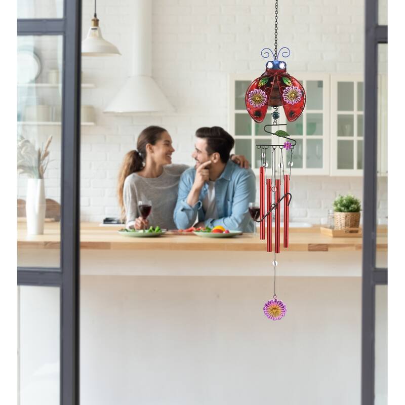 CoTa Global Ladybug Wind Chime – Handmade Glass and Metal Chime - 33.5 Inch