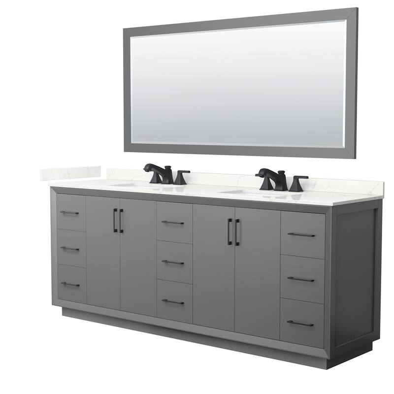 Wyndham Collection WCF414184D-QTZ-US3M70 Strada 84" Free Standing - Dark Gray / Giotto Quartz Top / Matte Black