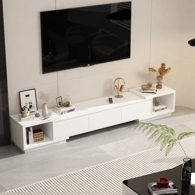 Modern Style Extendable TV Stand with 3Drawer White/Black 65.4"-106.3"