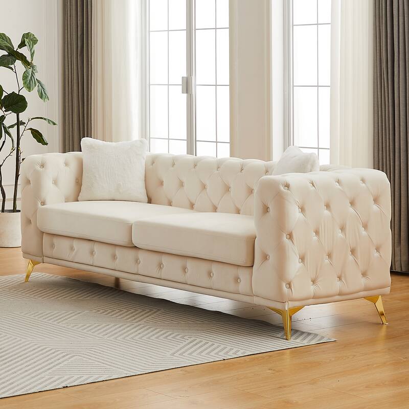 Modern Luxury Velvet Sofa with Chesterfield Quilted Button Accents