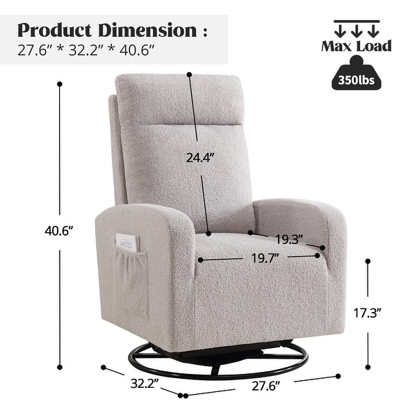 dimension image slide 8 of 9, HOMYKA Swivel Glider Rocker Accent Chair for Nursery with Side Pocket