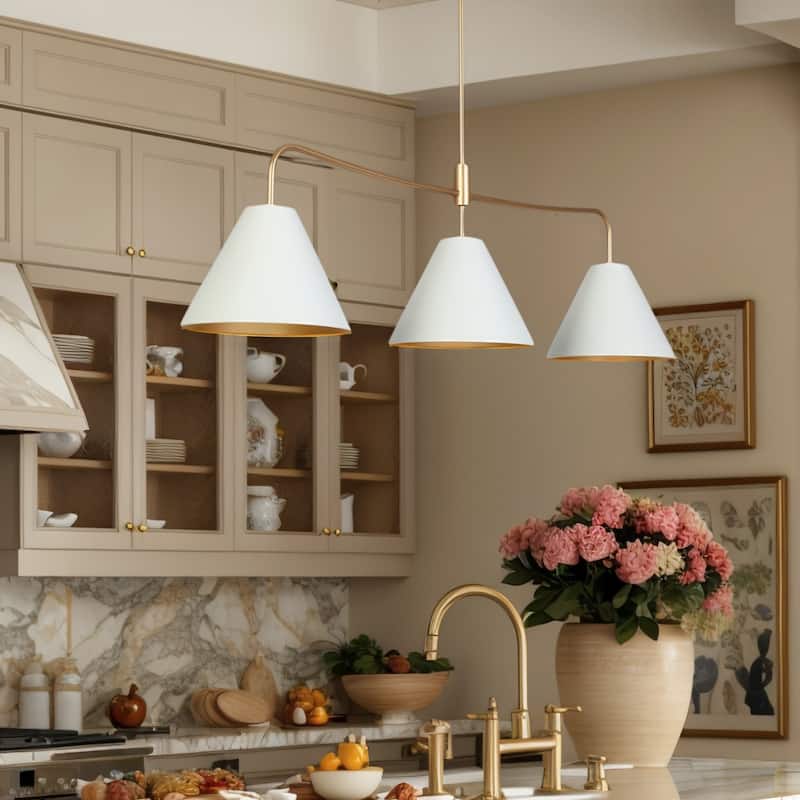 44.9"L Modern 3-Light Chandelier White Bowl-Shape Kitchen Island Light for Dining Room