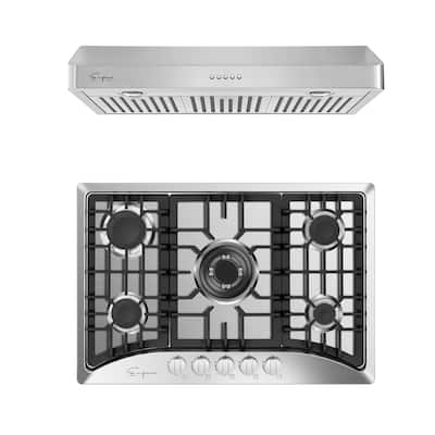 2 Piece Kitchen Appliances Packages Including 30" Gas Cooktop and 30" Under Cabinet Range Hood
