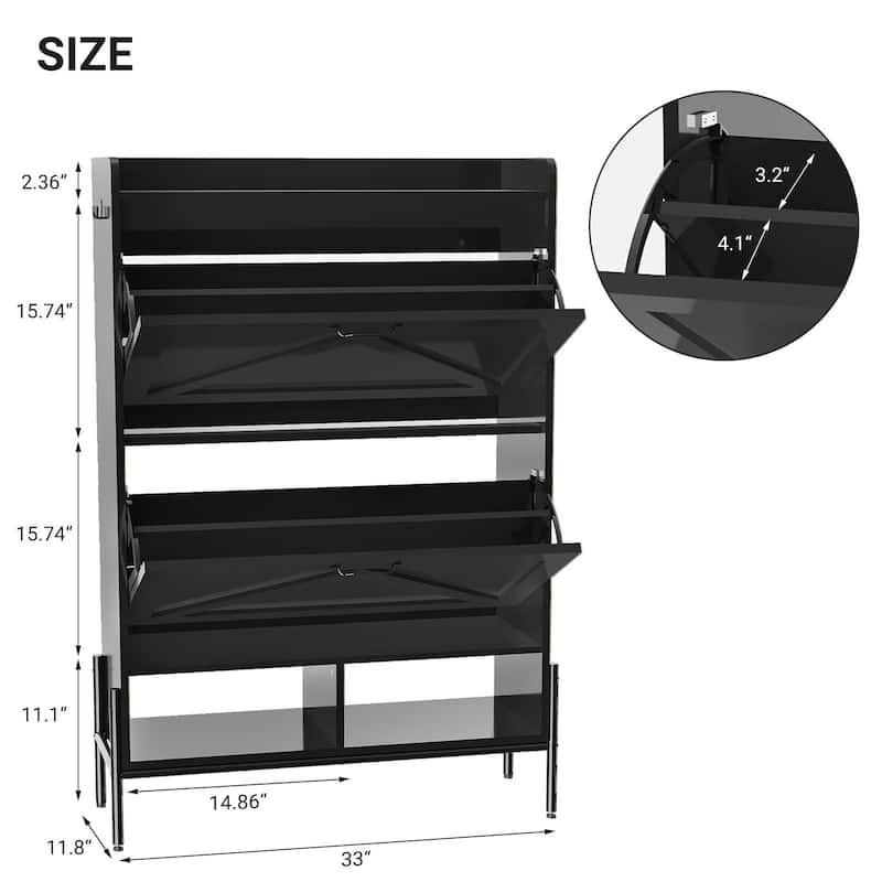 Shoe Cabinet with 2 Flip Drawers and Open Shelves