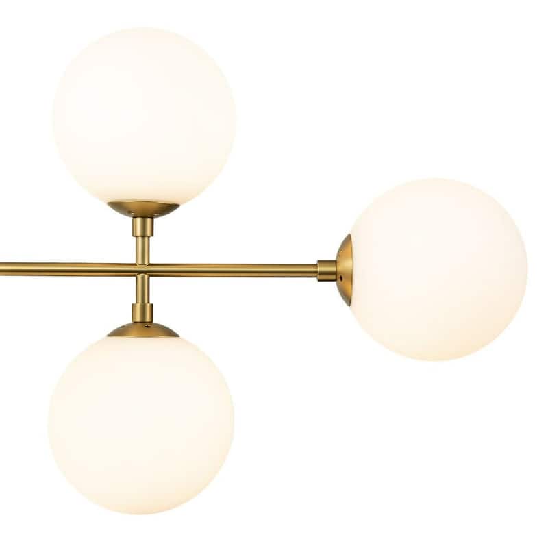 Mid-Century 8-Light Opal Glass Globe Sputnik Island Chandelier