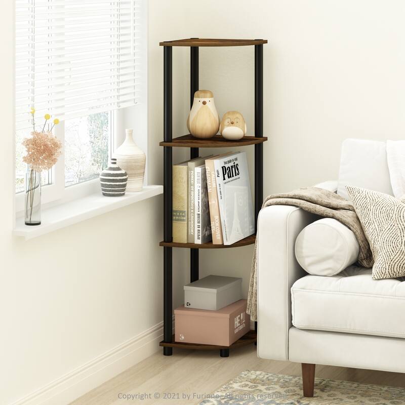 Furinno Turn-N-Tube 4-Tier Corner Display Rack Multipurpose Shelving Unit, Columbia Walnut/Black