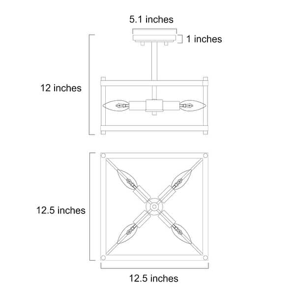 Modern Farmhouse 4-Light Semi-flush Mount Foyer Cage Ceiling Lights - L12.5"x W12.5"x H12"