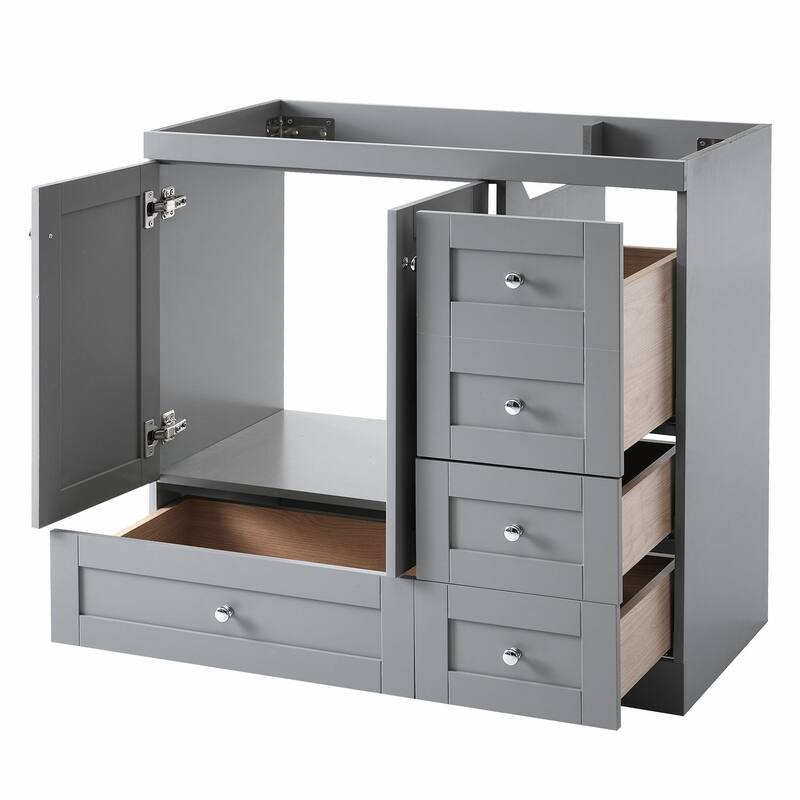 GDFStudio - Vega Wood & Ceramic 36" Shaker Style Bathroom Vanity with Sink, 4 Drawers & 2 Doors