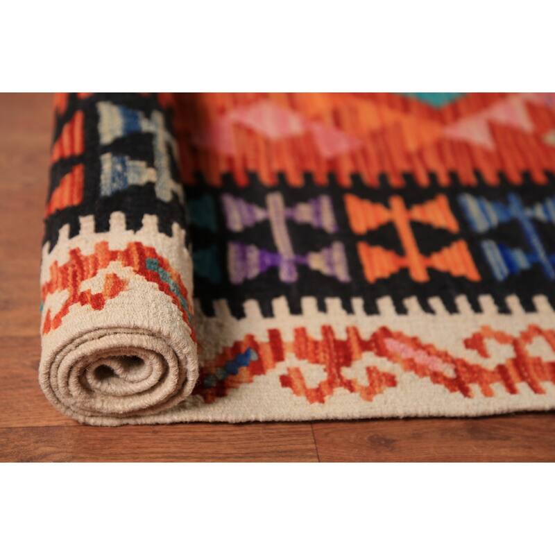 Reversible Kilim Oriental Rug Hand-Woven Geometric Wool Carpet - 10'8"x 13'3"