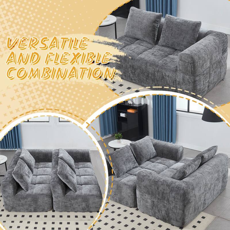 Chenille Loveseat Sofa Upholstered Deep Seat Sofa, Lounge Couch Corner Sofa Minimalist Modular Couches for Apartment