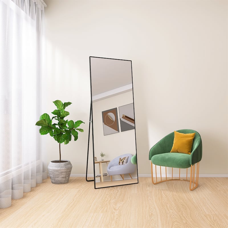 Tempered mirror 64" x 24" Tall Full Length Mirror with Stand - Black