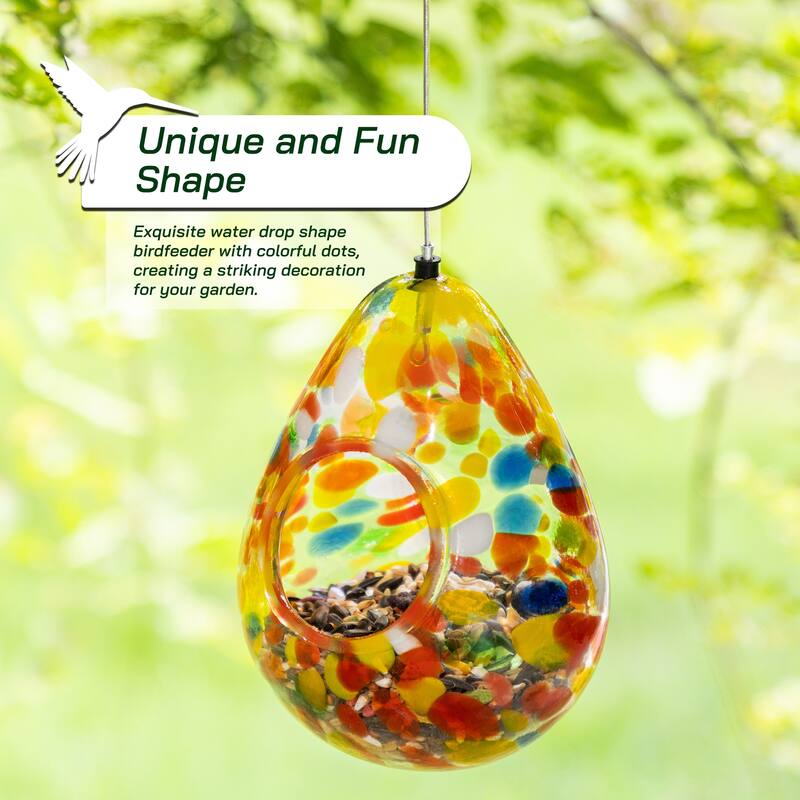 Glitzhome 6.75''H Glass Water Drop Hanging Dots Birdfeeder