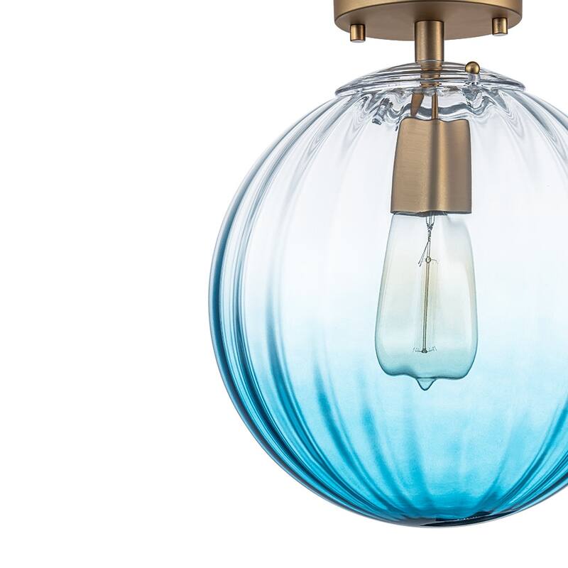 Gradual Colorful Ribbed Glass Globe Single Semi Flush Ceiling Light