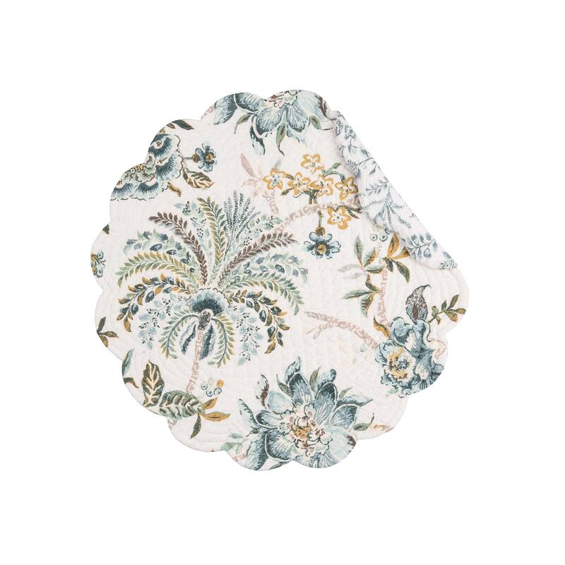 Braganza Teal Vintage Floral Flower Design Round Placemats Set of 6, 17"