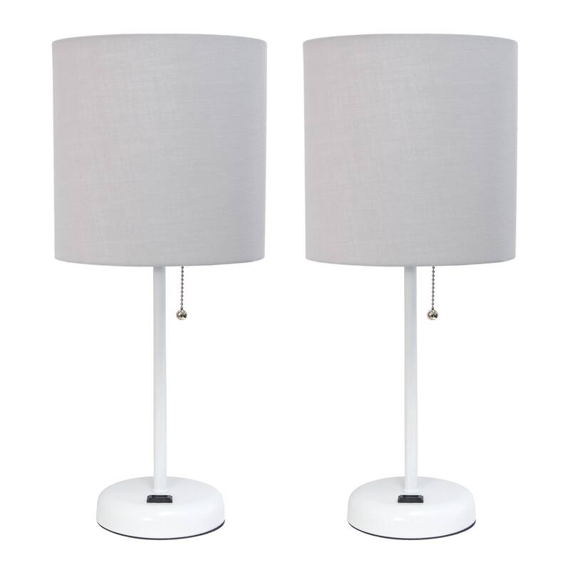 Simple Designs 19.5" 2 Pack Table Desk Lamp Set with Charging Outlet - 19.50 - White/Gray Shade