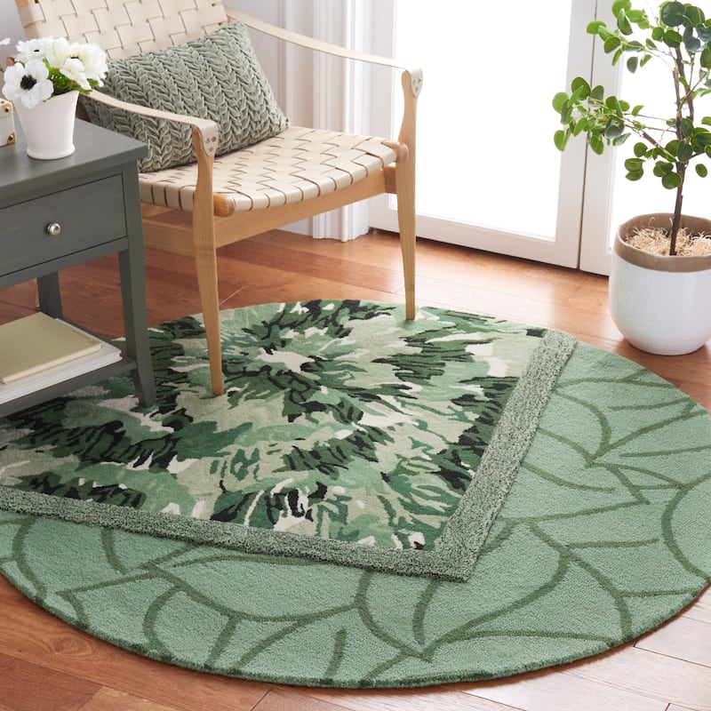 SAFAVIEH Handmade Fifth Avenue Hitje Modern New Zealand Wool - 5' x 5' Round - Green/Ivory - Round