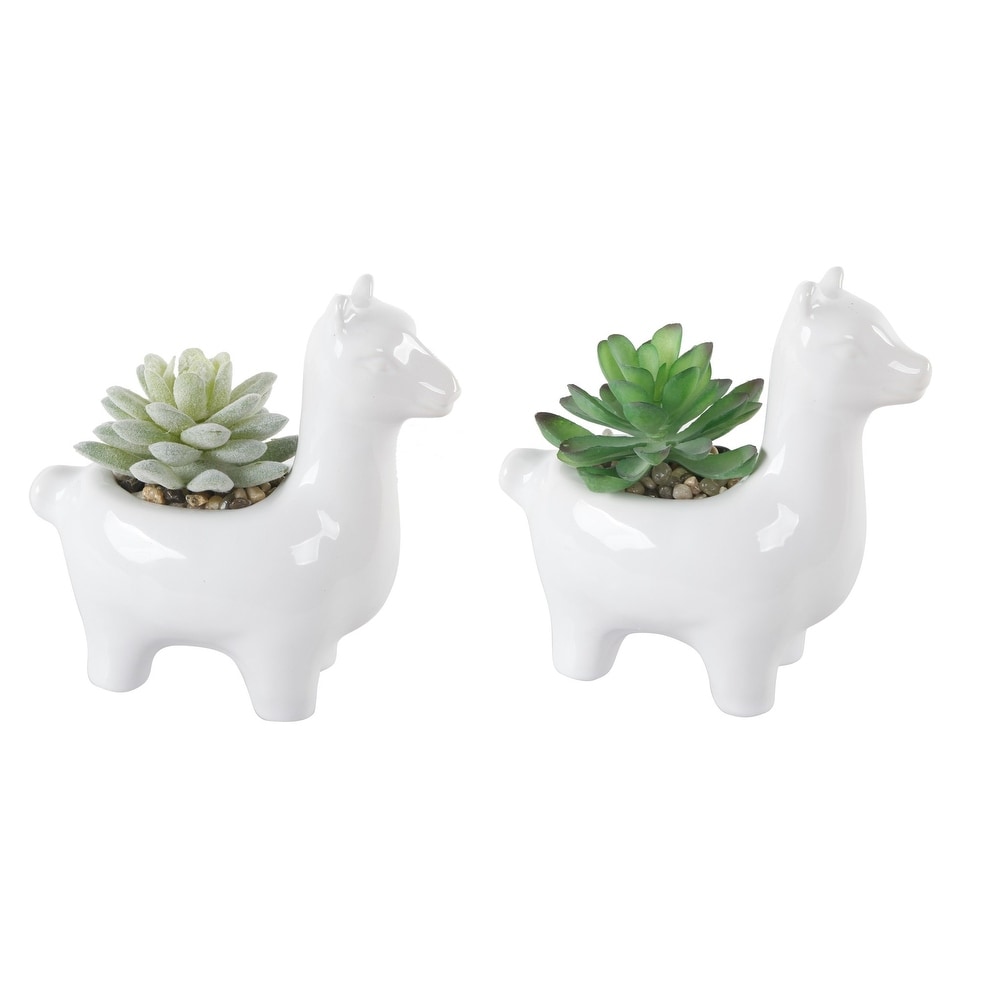 SET OF 2 Artificial Plant Succulent in 5.5" Llama Pot - ONE-SIZE