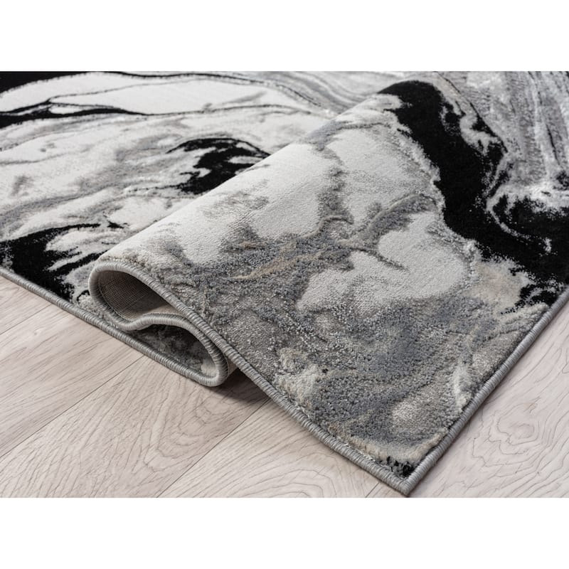 Ksamil Collection Gray and Black Abstract Area Rug