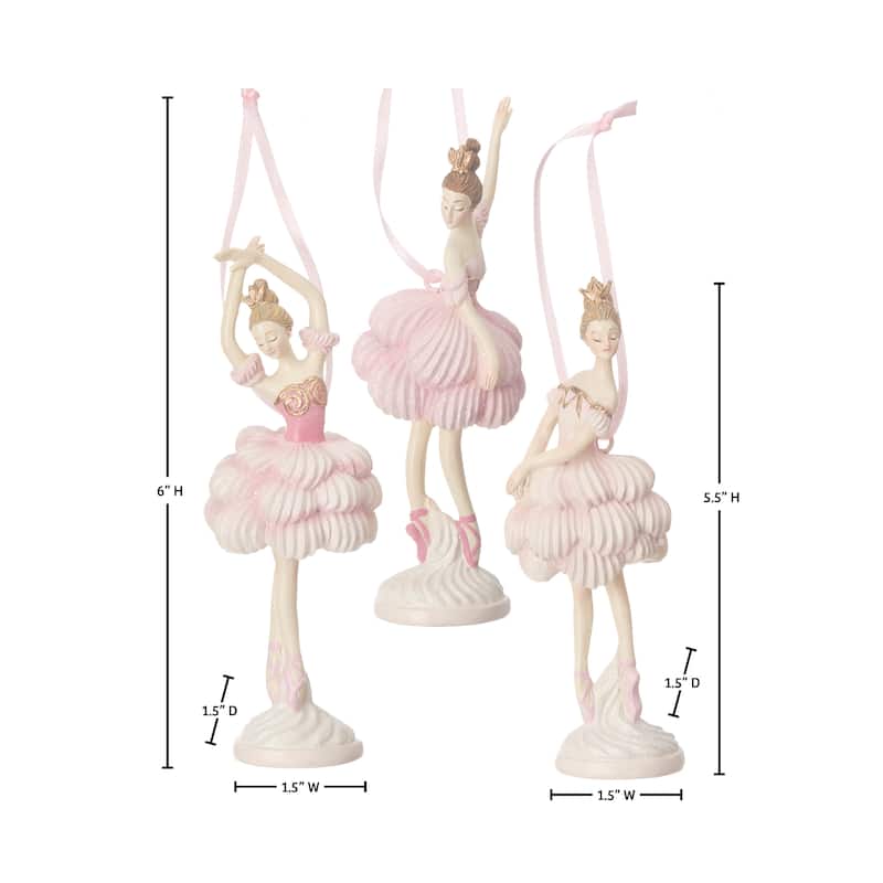 5.5-6" Resin Ballerina Ornament Set of 3
