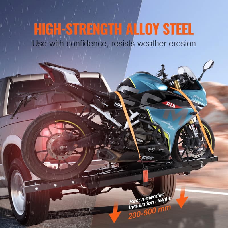 Motorcycle Carrier with Ratchet Straps and Stabilizer, for Car, Truck with 2" Hitch Receiver - 600LBS 7.87"-19.7"