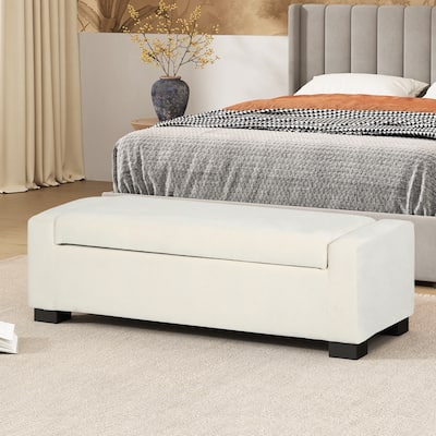 White Fabric Storage Ottoman with Flip-Lid Top: Clean Elegance