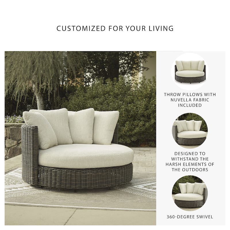 Signature Design by Ashley Kimora Brown/Beige Outdoor Swivel Lounge Chair with Cushion - 60" W x 57.75" D x 38.75" H