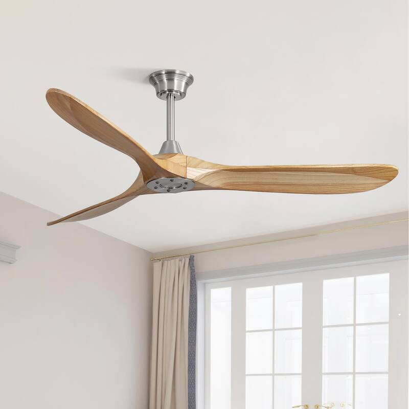 60 Inch Solid Wood Ceiling Fan with Light and Remote, Reverse Functions, Integrated Light Optional - 60 Inch #2 - Silver with Walnut Wood Blades No Light