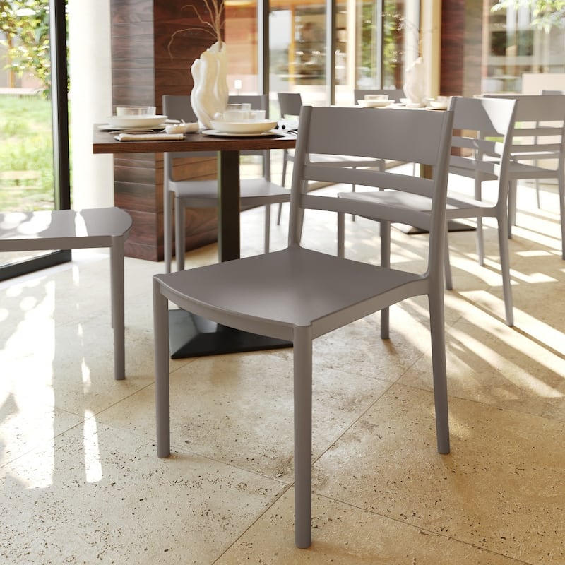 Commercial All-Weather Resin Stack Chair with Slatted Backrest-Set of 2 - 19.75"W x 20.75"D x 31.75"H