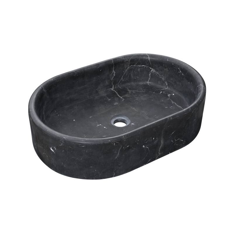 Roomfitters Marble Bathroom Vessel Sink, Natural Stone Countertop Wash Basin, Oval Matte Vanity Bowl, Dark Grey